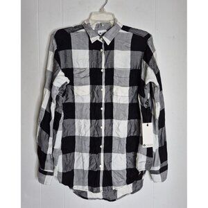 NWT STYLUS Buffalo Ivory/Black Plaid Long Sleeve Button Up Shirt Women's Size M